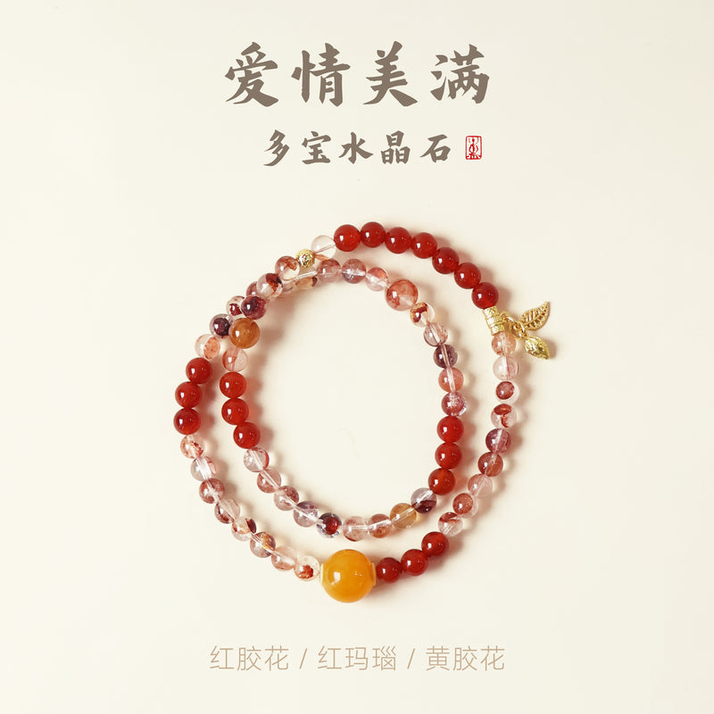 FUMAN CRYSTAL THREE-CIRCLE BRACELET - RED HEMATOID QUARTZ RED AGATE YELLOW HEMATOID QUARTZ-1