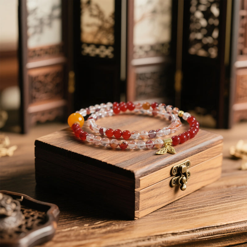 FUMAN CRYSTAL THREE-CIRCLE BRACELET - RED HEMATOID QUARTZ RED AGATE YELLOW HEMATOID QUARTZ-4
