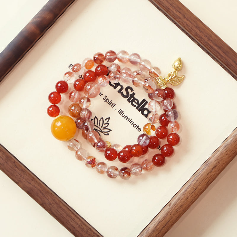 FUMAN CRYSTAL THREE-CIRCLE BRACELET - RED HEMATOID QUARTZ RED AGATE YELLOW HEMATOID QUARTZ-5