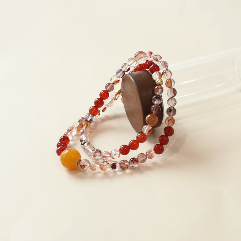 FUMAN CRYSTAL THREE-CIRCLE BRACELET - RED HEMATOID QUARTZ RED AGATE YELLOW HEMATOID QUARTZ-7