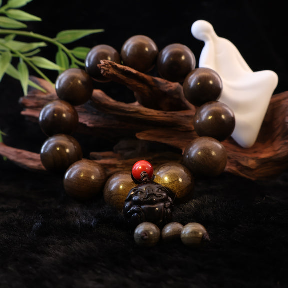 GLOOMY GOLDEN NANMU CINNABAR BRACELET-5