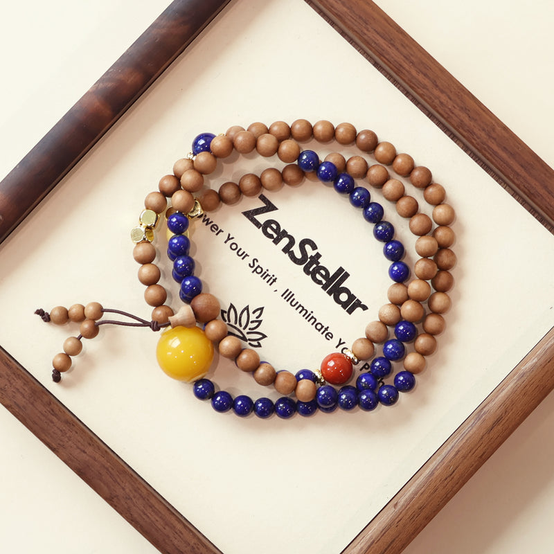 OLD MOUNTAIN SANDALWOOD LAPIS LAZULI RED AGATE MULTIPLE LAPS BRACELET-5