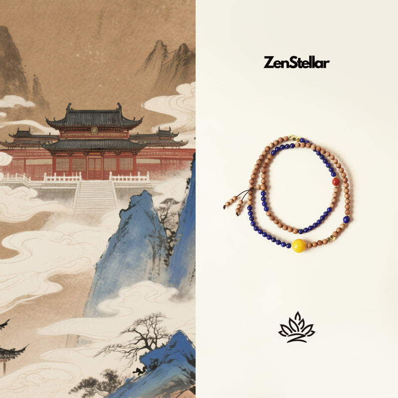 OLD MOUNTAIN SANDALWOOD LAPIS LAZULI RED AGATE MULTIPLE LAPS BRACELET-8