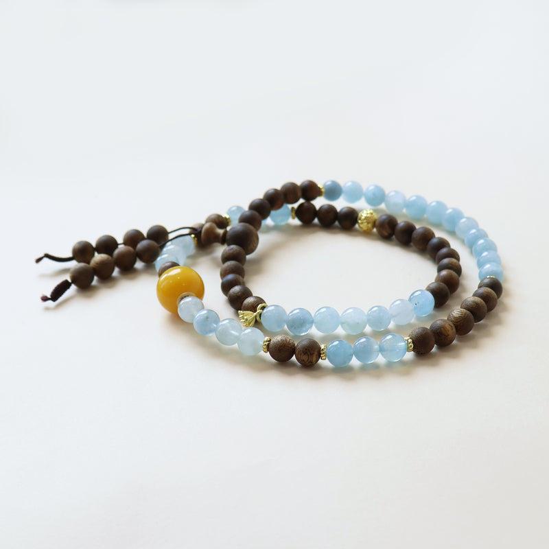 QINAN AGARWOOD AQUAMARINE THREE-CIRCLE BRACELET-6