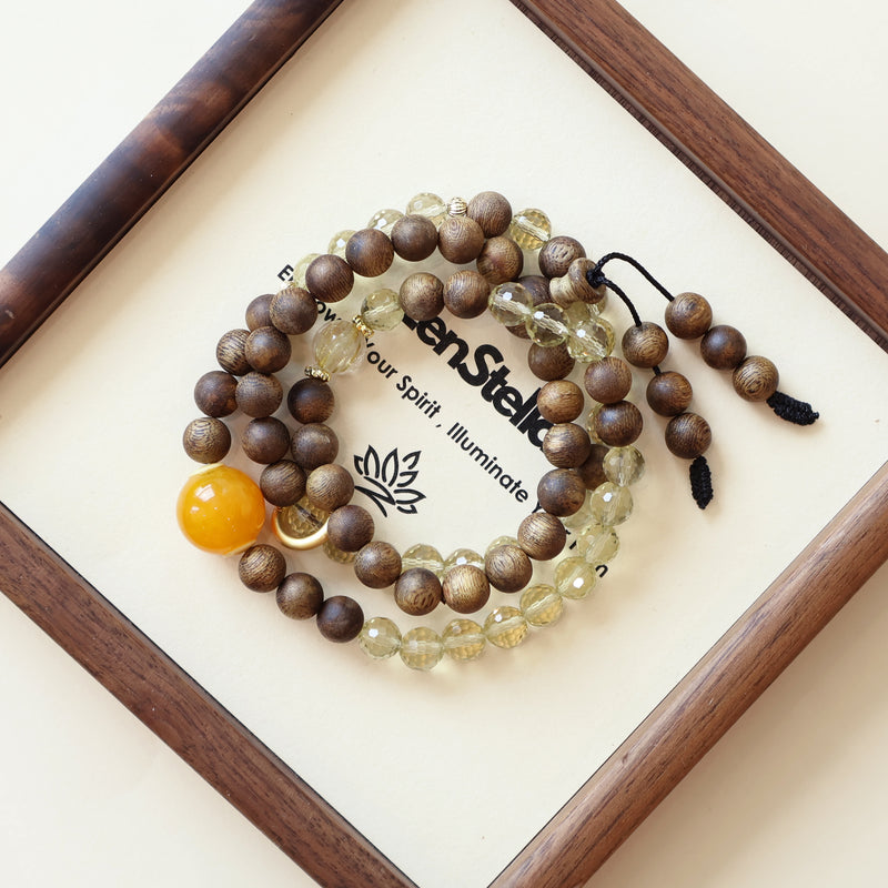 QINAN AGARWOOD FACETED CITRINE THREE-CIRCLE BRACELET-2