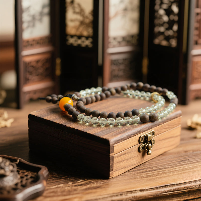 QINAN AGARWOOD FACETED CITRINE THREE-CIRCLE BRACELET-5