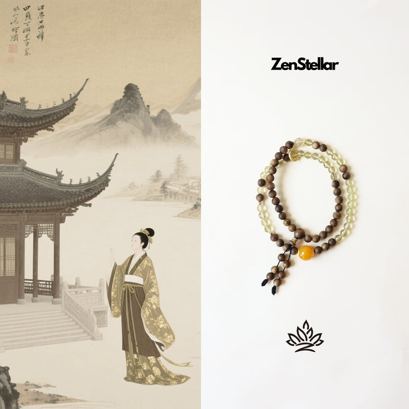 QINAN AGARWOOD FACETED CITRINE THREE-CIRCLE BRACELET-8