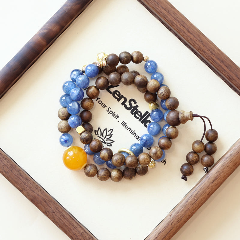 QINAN AGARWOOD KYANITE THREE-CIRCLE BRACELET-2