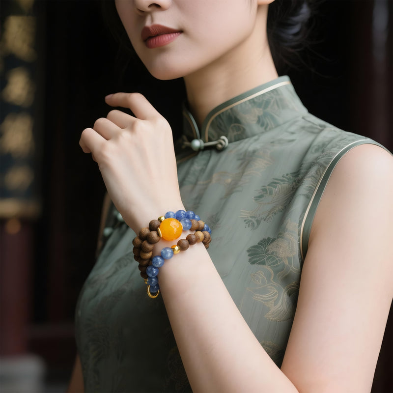 QINAN AGARWOOD KYANITE THREE-CIRCLE BRACELET-3