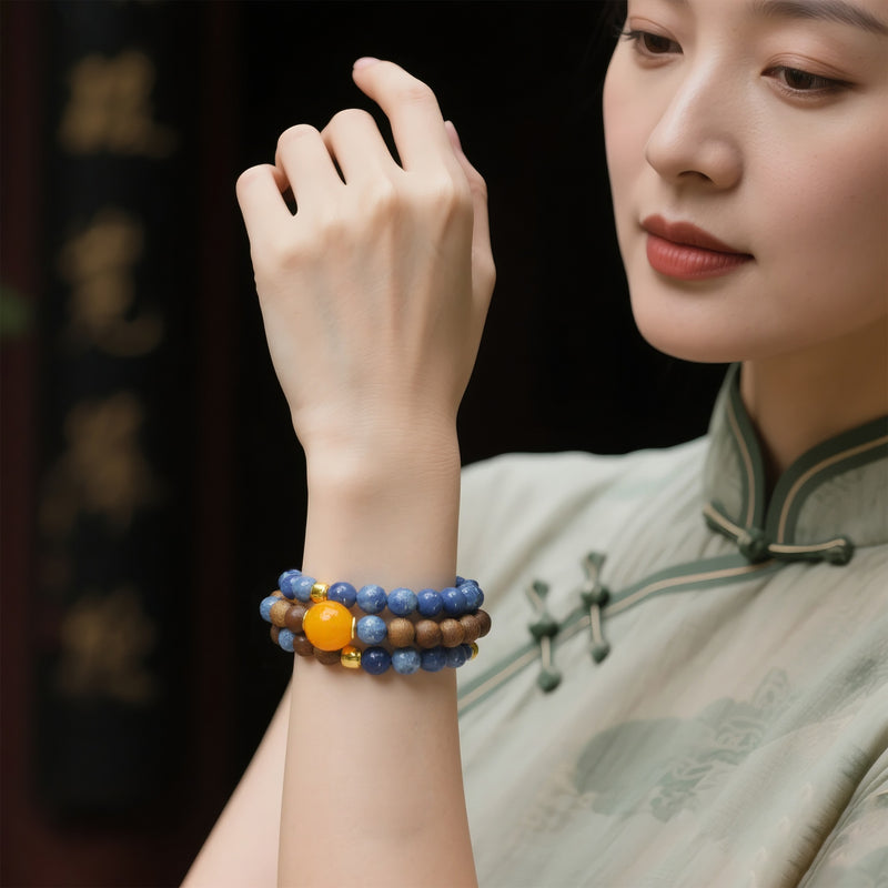 QINAN AGARWOOD KYANITE THREE-CIRCLE BRACELET-4