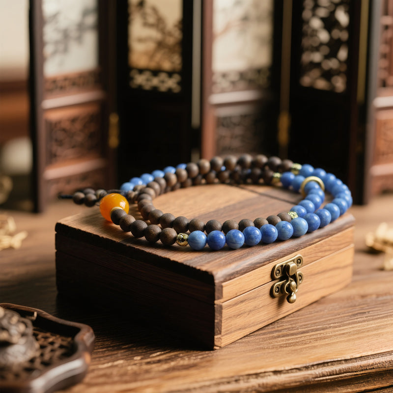 QINAN AGARWOOD KYANITE THREE-CIRCLE BRACELET-5