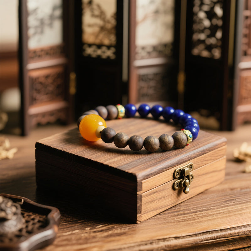 QINAN AGARWOOD LAPIS LAZULI BRACELET-5