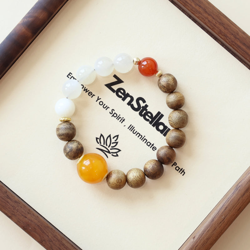 QINAN AGARWOOD MOONSTONE RED AGATE BRACELET-2