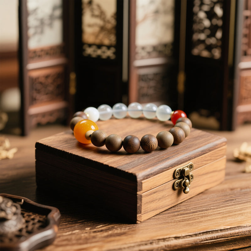 QINAN AGARWOOD MOONSTONE RED AGATE BRACELET-5