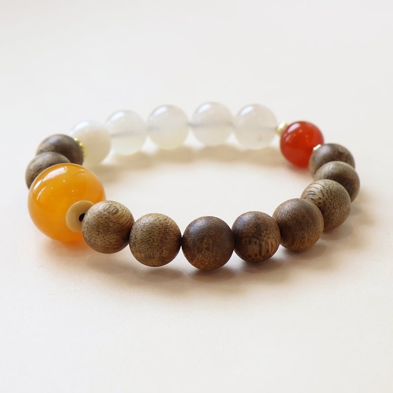 QINAN AGARWOOD MOONSTONE RED AGATE BRACELET-6