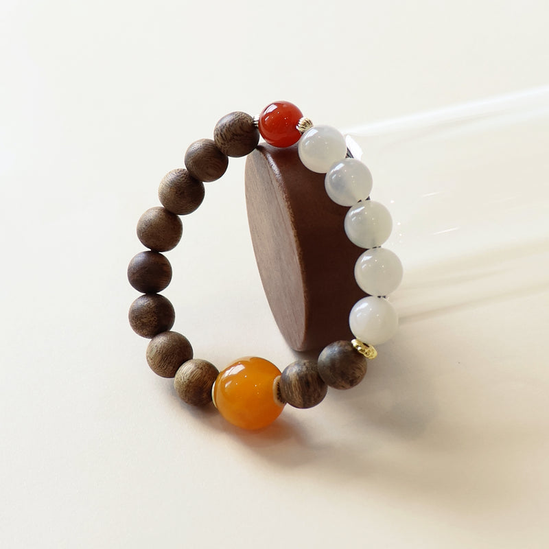 QINAN AGARWOOD MOONSTONE RED AGATE BRACELET-7