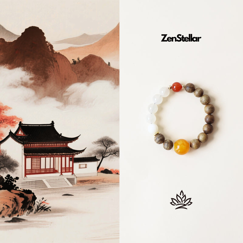 QINAN AGARWOOD MOONSTONE RED AGATE BRACELET-8