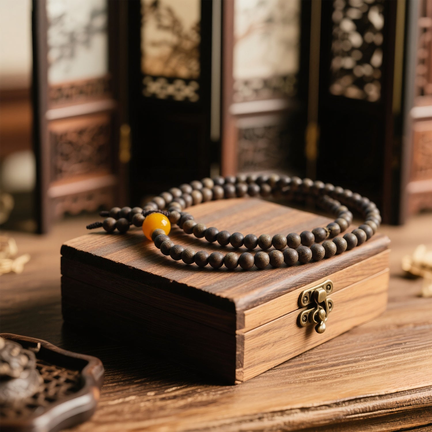 QINAN AGARWOOD THREE-CIRCLE BRACELET-5