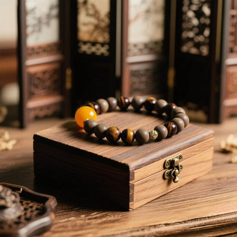 QINAN AGARWOOD TIGES EYE STONE BRACELET-4