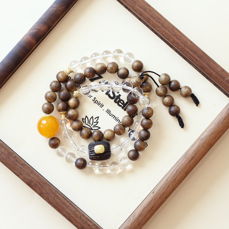 QINAN AGARWOOD WHITE CRYSTAL THREE-CIRCLE BRACELET-2