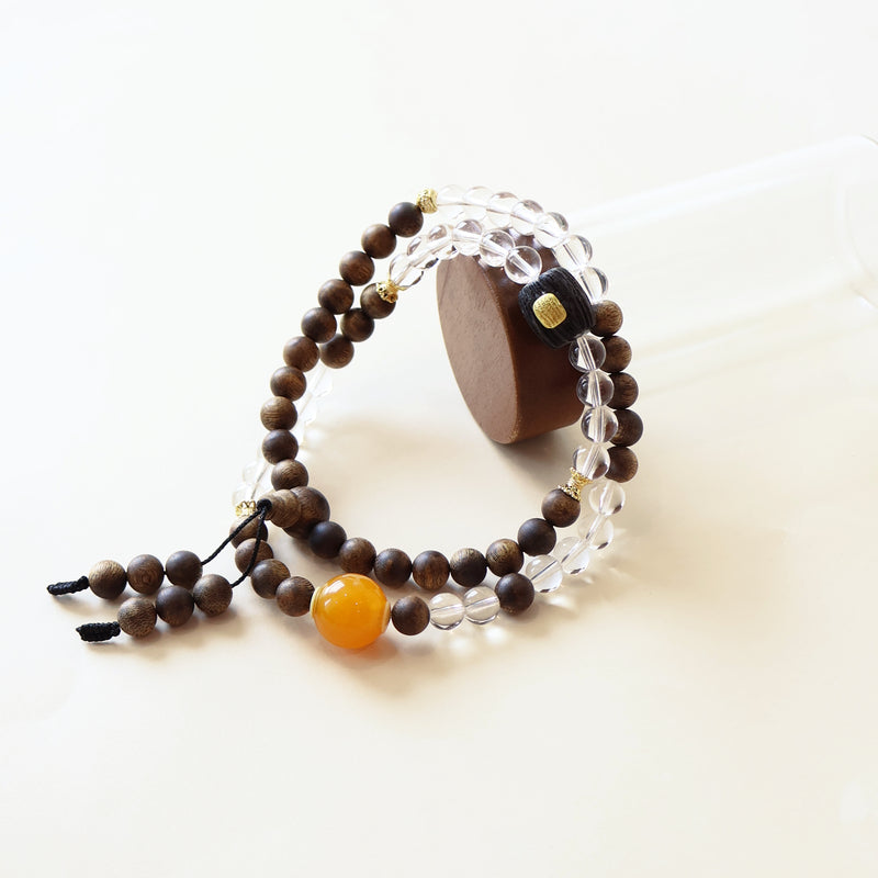 QINAN AGARWOOD WHITE CRYSTAL THREE-CIRCLE BRACELET-7