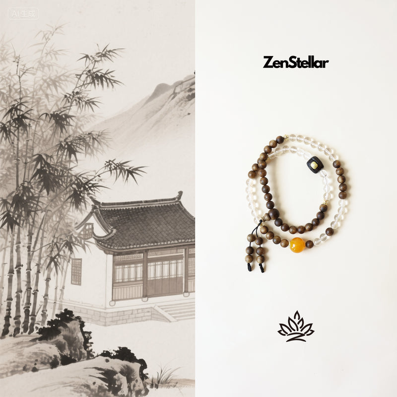 QINAN AGARWOOD WHITE CRYSTAL THREE-CIRCLE BRACELET-8