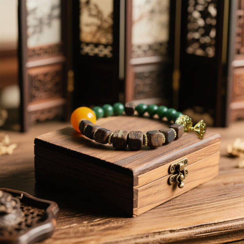 QINAN SQUARE AGARWOOD JASPER BRACELET-6